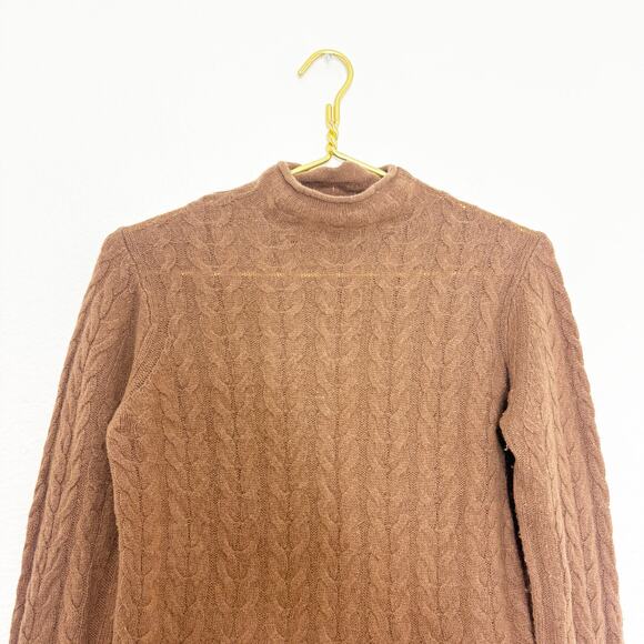 Theory Cable-Knit Mock Neck 100% Cashmere Sweater Size Medium Camel Tan Preppy - Picture 4 of 12